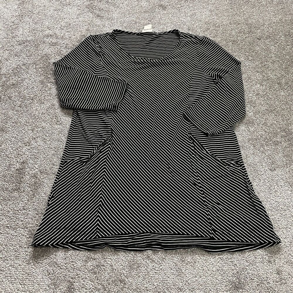 Chico's Tee Shirt womens Chico 1 US Size Medium Black Striped Pockets Tunic Top